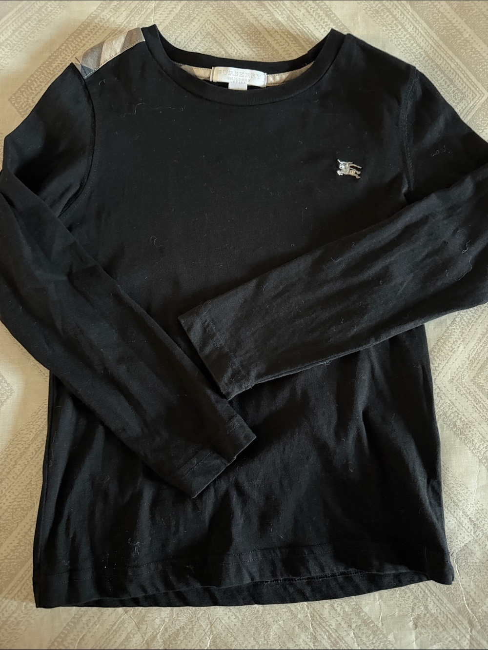 Burberry Kids Boys Black Long Sleeve Plaid Shoulder Shirt 7Y